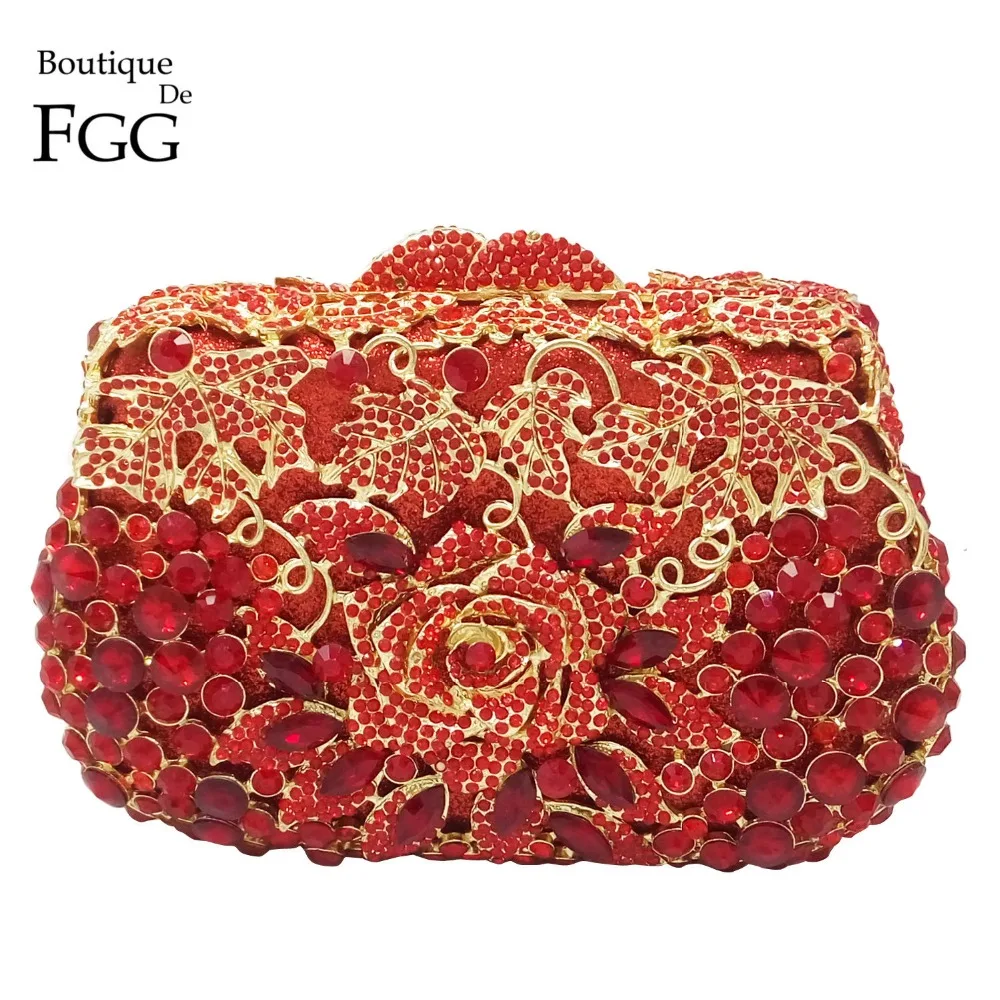 Boutique De FGG Рубиновая Красная роза цветок женский кристалл вечерняя Свадьба