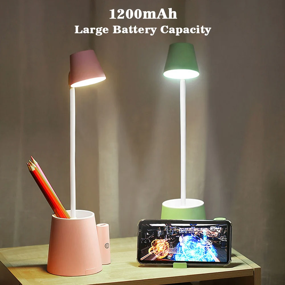 

LED Desk Lamp Eye Protect Dimmable Table Lamp Touch Control Folding USB Rechargeable Book Reading Light With Pen Storage Box