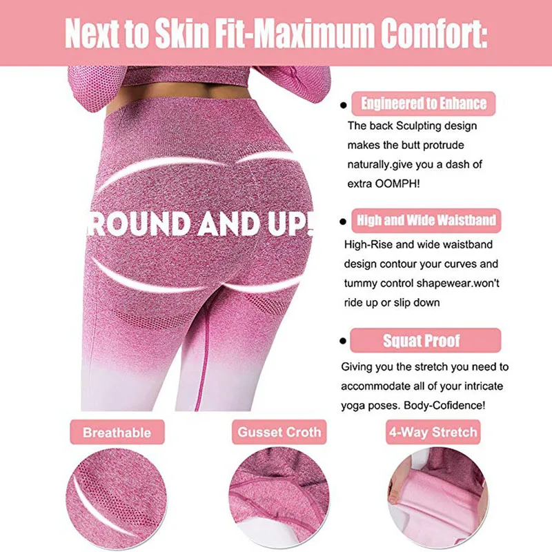 2020 Women Leggings Sexy Gradient Sports Gym Pants Compression Seamless Pants Stretchy High Waist Run Fitness Push Up Leggings