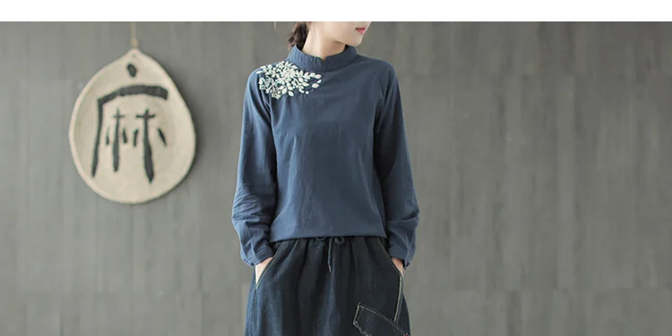 Осеннее Новое хлопковое белье сплошной цвет воротник женская футболка с нашивками пуловер Ретро Женская одежда