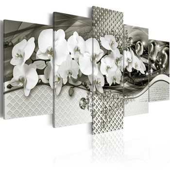 

Cross Stitch DIY Painting Orchids 5D Diamond Home Decor 5 Pcs Picture Flowers Embroidery Pattern Wall Sticker Full Round Drill