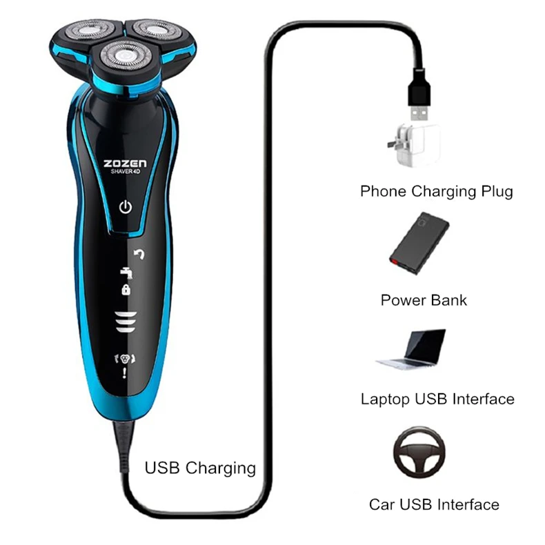 Men Electric Shaver USB Charging Electric Razor Shaving Machine Beard Trimmer Washable Wet-Dry Dual Use 100% Waterproof