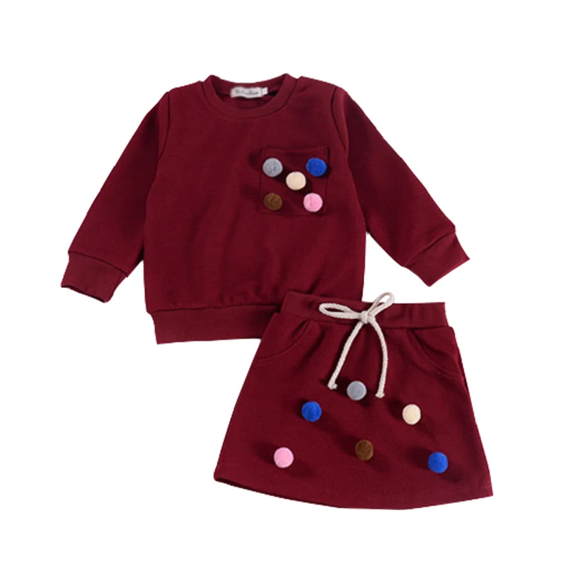 

Children's Clothes Fashion Autumn Winter Kid clothes Ball Ball Long-sleeved Top+ Dress 2Pcs Girls Set Christmas Outfits