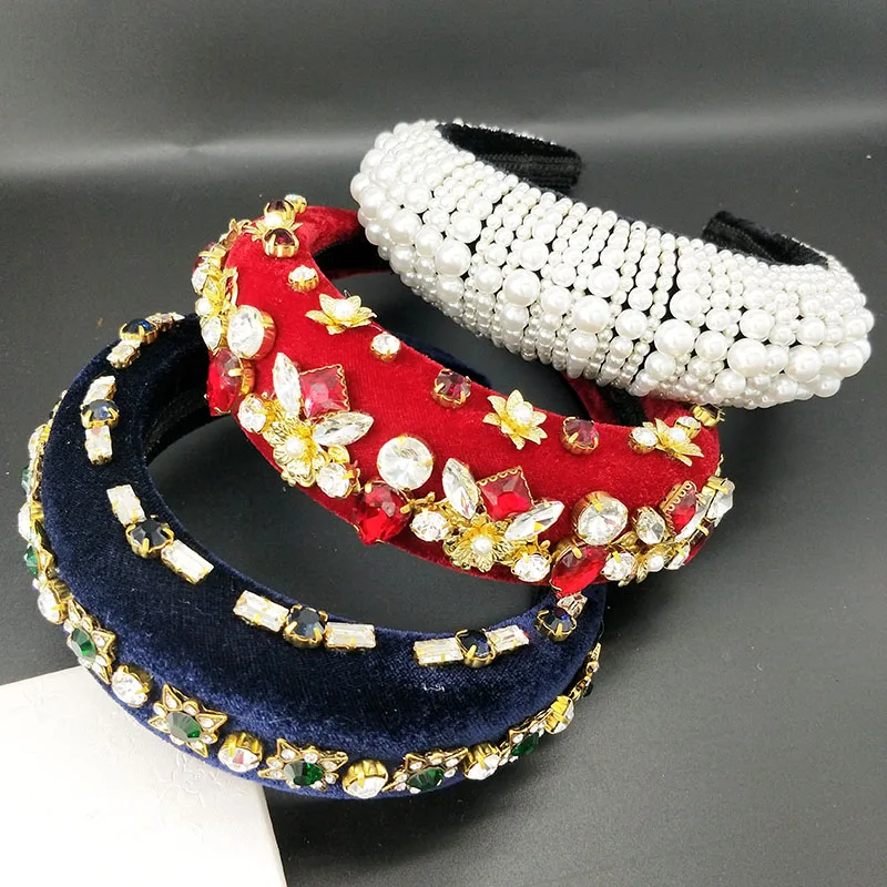 Buy Tiara,Baroque Tiaras And Crowns, Wide Velvet Handmade Hair Band, Luxurious Color Crystal Head Wedding Hair Accessories Crown