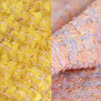 

148CM Wide 560G/M Weight Pink Yellow Knitted Tweed Polyester Viscose Nylon Fabric for Autumn and Spring Dress Coat Jacket E1335