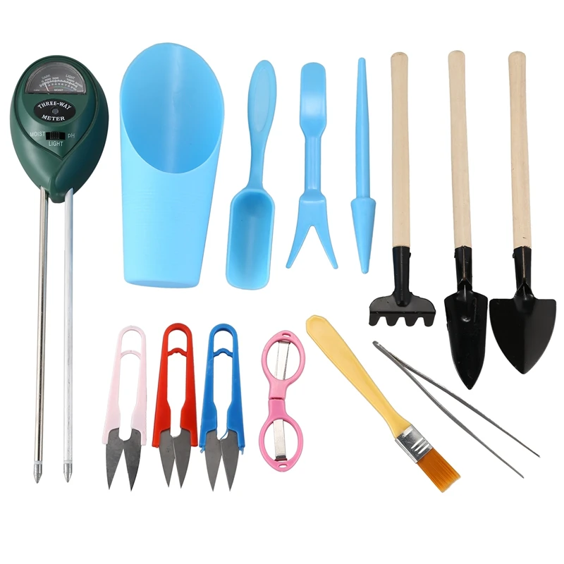 

14 in 1 Bonsai Tool Set with 3-In-1 Functional Soil Gauge,Garden Plant Tools for Indoor Plant Pruning and Soil PH Measurement