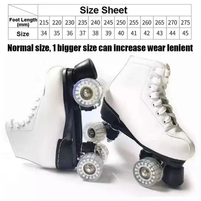PU Roller Skates Shoes for Men and Women, 4 Flash Wheels, 2 Row, Double Line Sliding, Quad Training Sneakers, Beginners