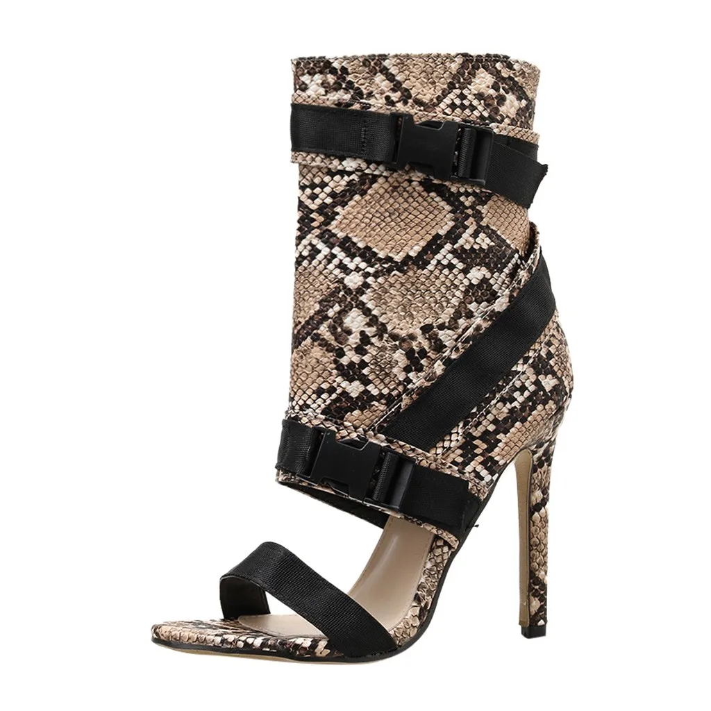 

Snake Skin Sandals High Top Shoes Serpentine Women's Toe Sandals Stiletto High Heel Shoes Open Toe Buckle Snake Pattern Shoes