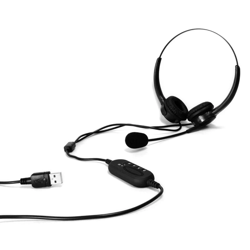USB Noise Reduction Headset with Microphone Gooseneck Mic Call Center Office PC Computer On Ear Wired Headphones