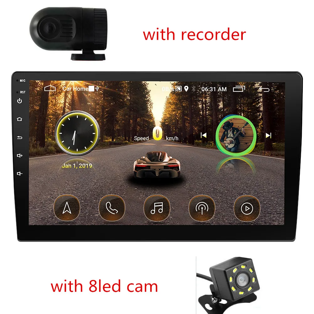 Авторадио " Android 8,1 четырехъядерный 2 DIN автомобильный стерео gps WiFi MP5 плеер FM AM радио - Цвет: with 8led  recorder