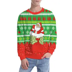 Мода для влюбленных Рождество Санта 3D принт вечерние с длинными рукавами Топ свитер женский Ретро свободные пуловеры вязание
