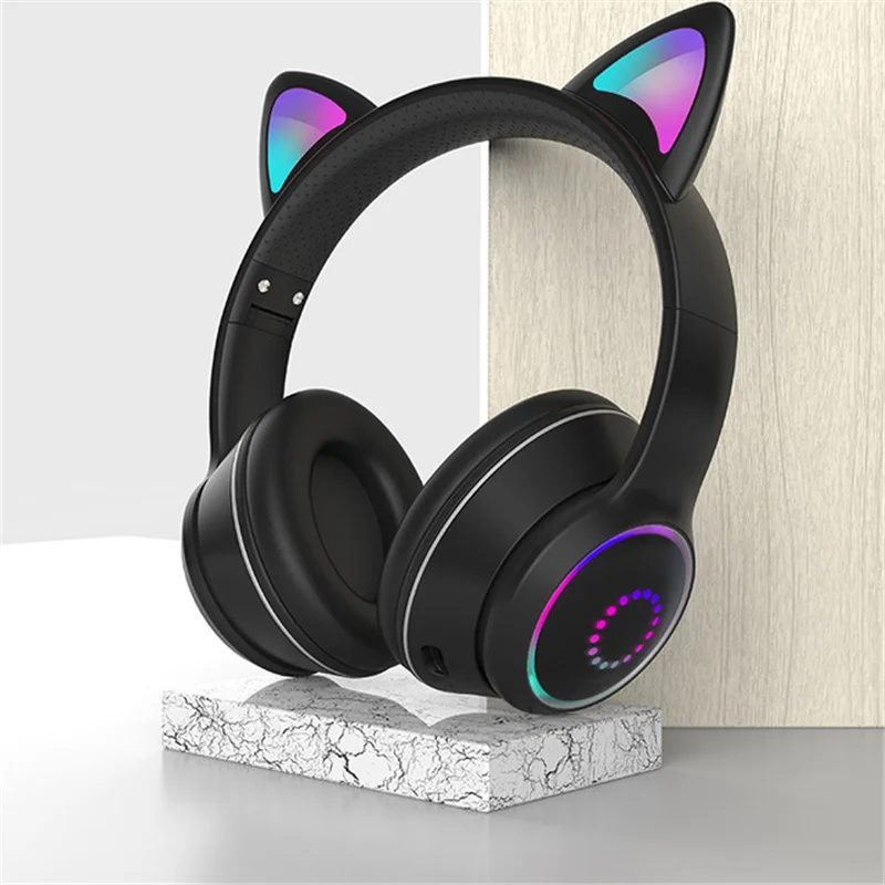 Auriculares inalámbricos con bluetooth para niña y niño, audífonos RGB con  orejas de gato y micrófono, subwoofer, compatible con tarjeta TF -  AliExpress