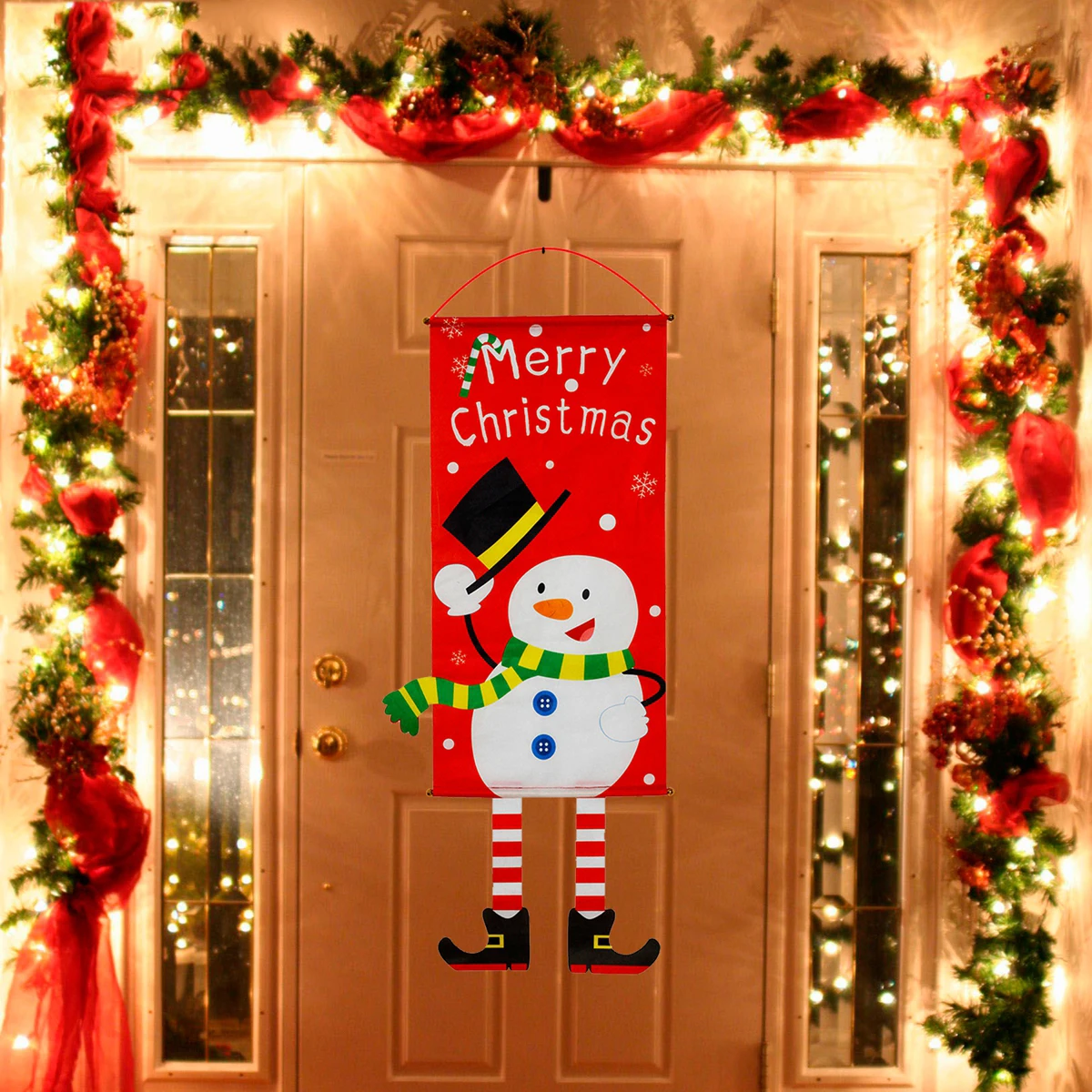 

Huiran 2019 Christmas Snowman Elk Santa Claus Cloth Hanging Flag Merry Christmas Decorations For Home Xmas Ornaments Banners
