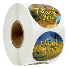 

500pcs/roll Painting Floral Sticker Thank You Seal Labels for Kids Gift Toy 1 inch Circle Teacher Student Reward Stickers