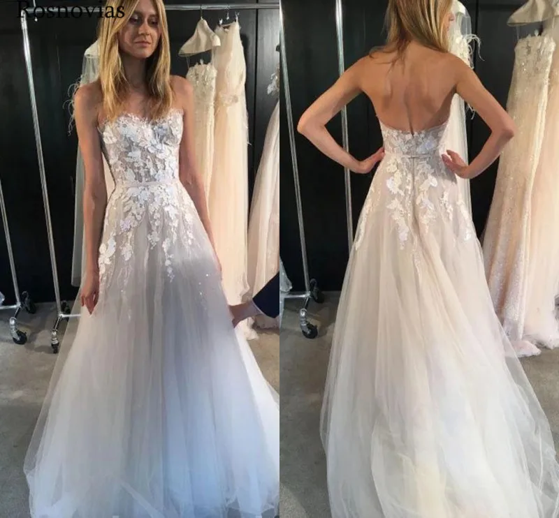 Boho пляжные свадебные платья 2019 без бретелек спинки с коротким Шлейфом Тюль юбки
