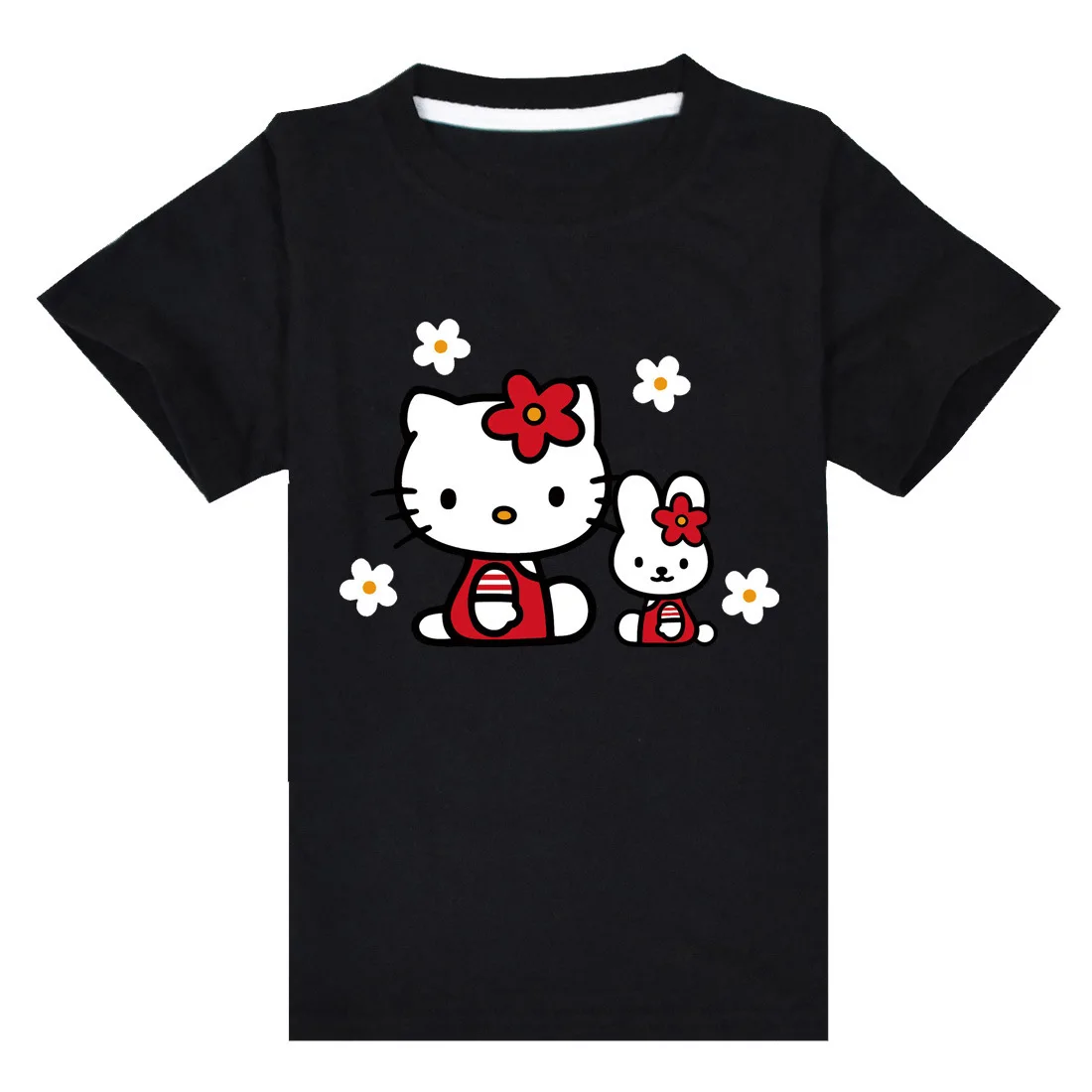 thumbnail image 1 of Traje de Hello Kitty para niños, Top con estampado de dibujos animados bonitos para niñas + Pantalones cortos, conjunto de dos piezas, camiseta de manga corta para niños + Pantalones deportivos para n, 1 of 5
