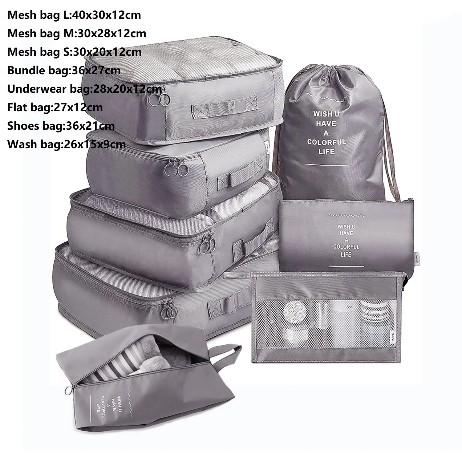 Gray 8pcs 8 шт Дорожная Домашняя одежда Набор сумок для хранения нижнего белья Одежда Органайзер для одеял обувь перегородка аккуратный чемодан Упаковочные пакеты для кубиков - Цвет: Gray 8pcs
