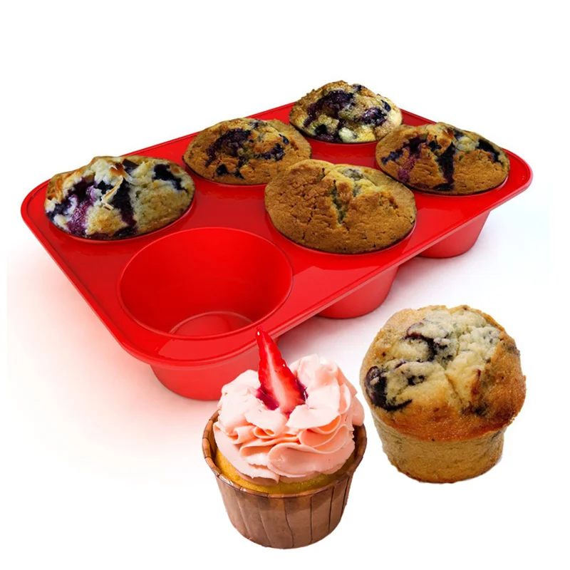 6 Cup Silicone Cupcake Pan Muffin Baking Tray Non Stick Cake Molds Deep