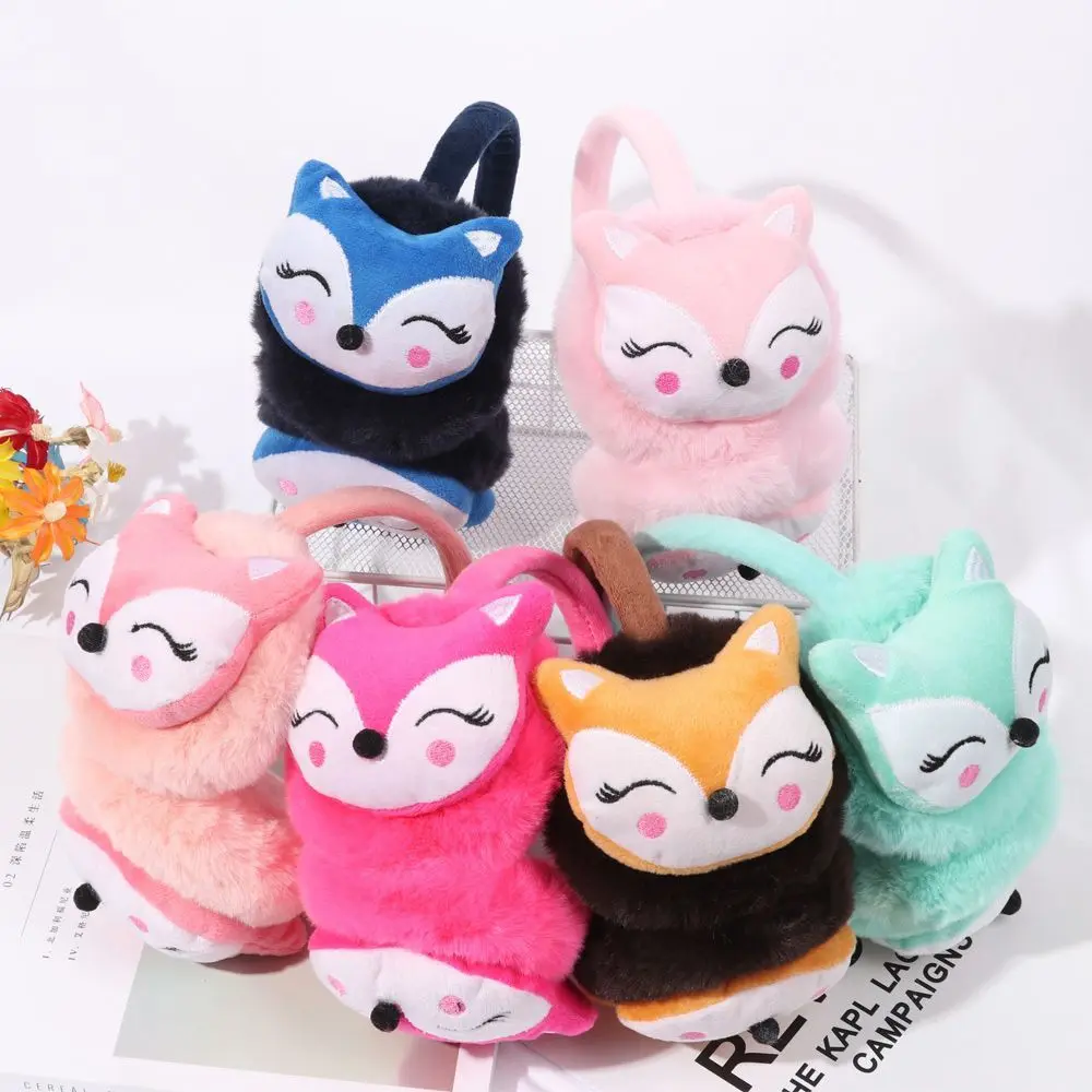 1PC Cute Winter Warm Earmuff Cartoon Fox Plush Thicken Soft Adjustable Ear Cover for Aldult Kids Kawaii Outdoor Headband Earflap warm earmuffs fur earmuffs