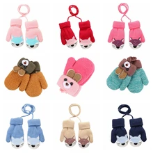 Детские перчатки; зимние теплые вязаные перчатки из шерсти с медведем и толстой веревкой на пальцах