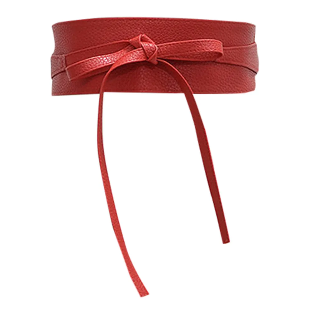 Ultra Wide Women Belt For Dress Solid Leather Bandage Bow Belt Cummerbund Waist Strap Belt ceinture large femme brede riem#L - Цвет: Red