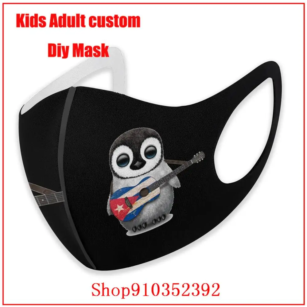 Детский Пингвин играющий на гитаре с кубинским флагом DIY mascarillas de tela моющаяся