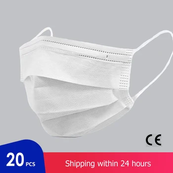 

20PCS Mask respirator Face Masks White Disposable 3 Layers Dustproof Mask Facial Protective Cover Masks Safety Mouth Face