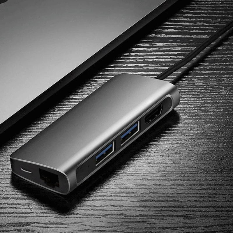 Адаптер 7 в 1 TC71N TYPE C с USB 3 0x2 + HDMI SD/TF кардридер RJ45 серебристо серый|Сетевые