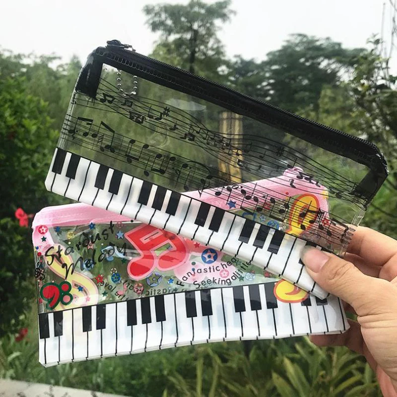 

1 Pcs Cute Music Pencil Case Music Notes Piano Keyboard Plastic Transparent Pencil Bags Student Stationery Office School Gifts