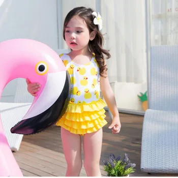 

Swimwear Baby Girls Simple Cute Style Sleeveless Bathing Suit with Duck Patterns Fungus Lace for Baby Girls