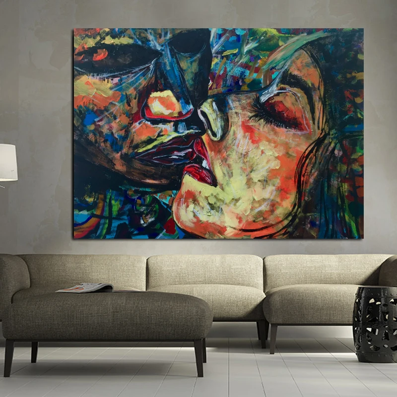 

Oil Painting Figure Art Abstract Kiss Love Posters and Prints Canvas Painting Wall Pictures for Living Room Cuadros Home Decor