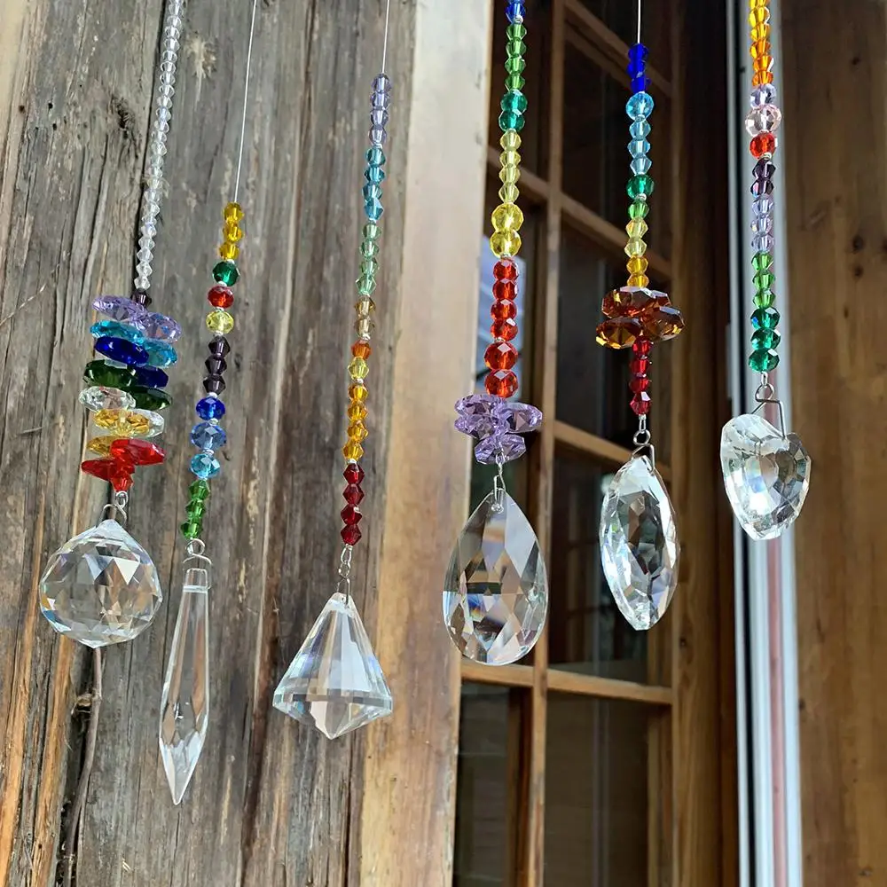 H&D Pack of 6,Colorful Crystal Chandelier Suncatchers Hanging Ornament Chakra Crystal Pendants for Home,Office,Garden Decoration