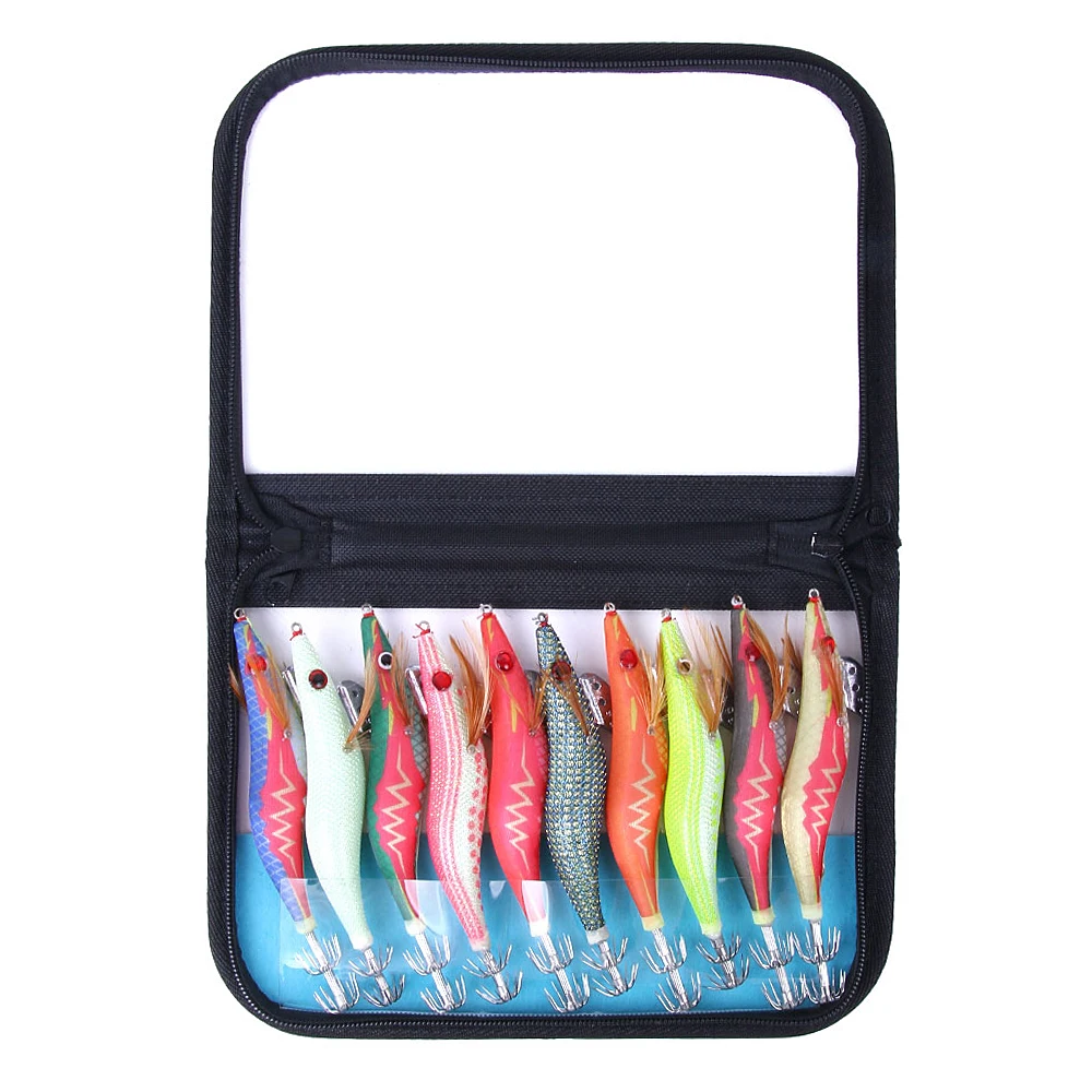 10Pcs/lot Fishing Lure Set Squid Jigs Glow At Night Artificial Fishing Lures Squid Jig Hooks Wood Shrimp Fishing Bait