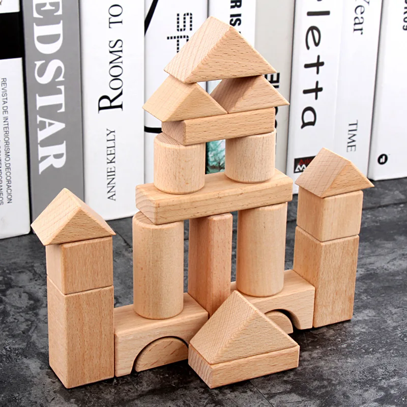 

Wooden Children Wooden Box Building Blocks 22 Grain Logs-Bite Assembled Building Blocks Heap Take Early Childhood Educational To