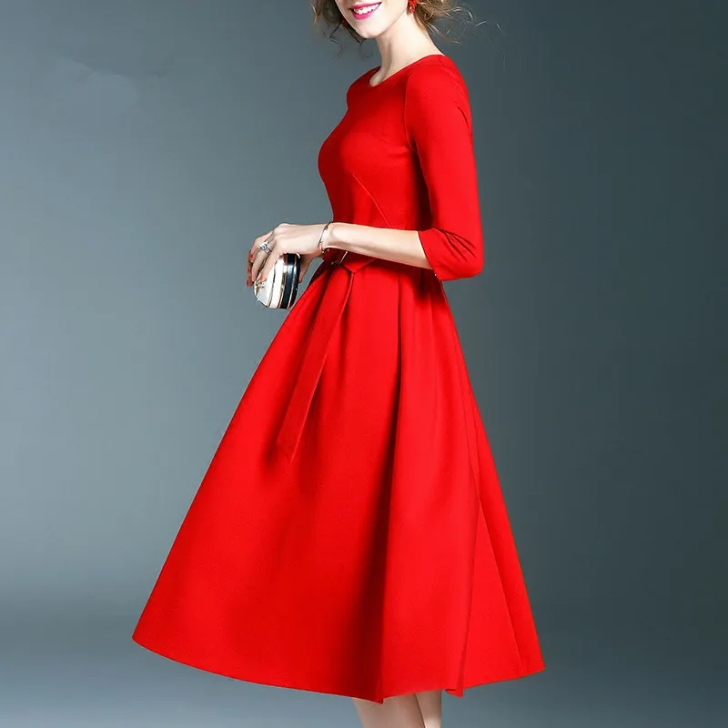 Lente Mode Herfst Vrouwen Elegant Casual Dress Office Black Red Dress Vrouwelijke Midi Jurken Vestidos SQ7030241 Es Lente Mode Herfst Vrouwen Elegant Casual Dress Office Black Red Dress Vrouwelijke Midi Jurken Vestidos SQ7030241 Es