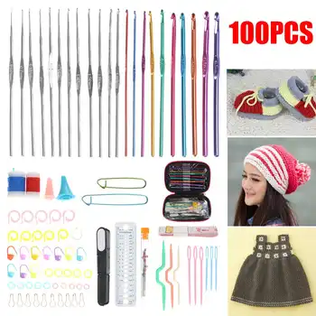 

100Pcs Premium Crochet Hooks Set With Case Knitting Needles Set DIY Needle Arts Craft Scissors Stitch Markers Sewing Tools