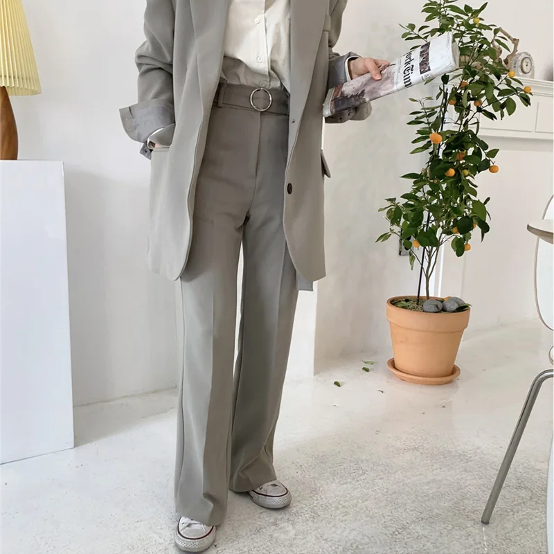 Весенне-осенний комплект из 2 предметов, винтажный Женский блейзер, однобортный Блейзер, куртка с поясом, брюки, элегантный женский брючный костюм