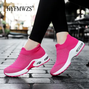 

HYFMWZS Zapatillas Mujer Deportiva Four Seasons Breathable Flying Woven Walking Shoes Air Cushion Sole Women Large Size Sneakers