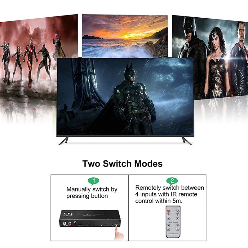 HDMI переключатель с пультом дистанционного управления 4K 60Hz коммутатор 4x2