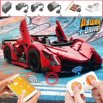 

New 13079 App RC Car MOC-10559 Veneno Roadster Motor Power Functions Fit Technic Building Blocks Bricks Toys Gift for Children