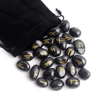 

25Pcs Natural Tourmaline Crystal Rune Black Freeform Runes Stone Divination Fortune-telling Healing Reiki Gift Decor Collection