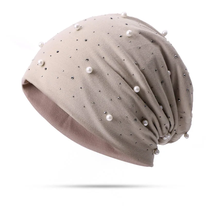 Auumn Winer lämmin pussimainen löysä pipo naiselle, Rhinesone Pearl Pearl -sohva, muokattavat pääkallohatut Casual turban Bonne_voghion.com