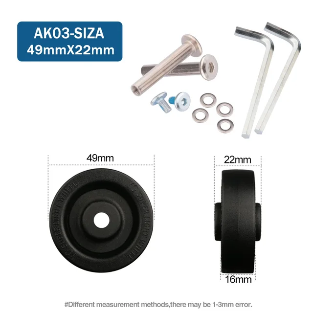 Luggage Suitcase Replacement Wheels OD 36-50mm Axles Deluxe Black with Screw Suitable for 18-26 inch suitcase Swivel Caster AK03-49-22