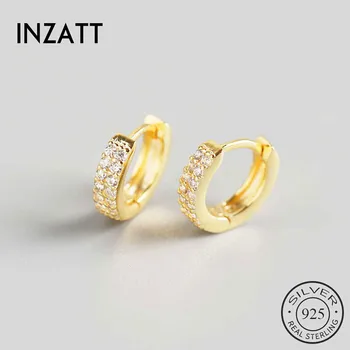 

INZATT Real 925 Sterling Silver Double Row Zircon Round Hoop Earrings For Fashion Women Party Cute Fine Jewelry Accessories
