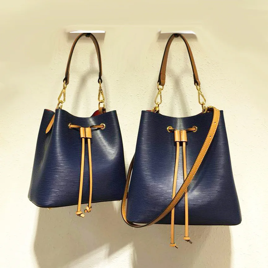 High quality luxury brand designer women shoulder bags cowhide leather bucket crossbody handbag