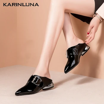 

Karinluna On Sale New Elegant Patent Leather Chunky Heels Office Ladies Mules Pumps Woman Shoes Women