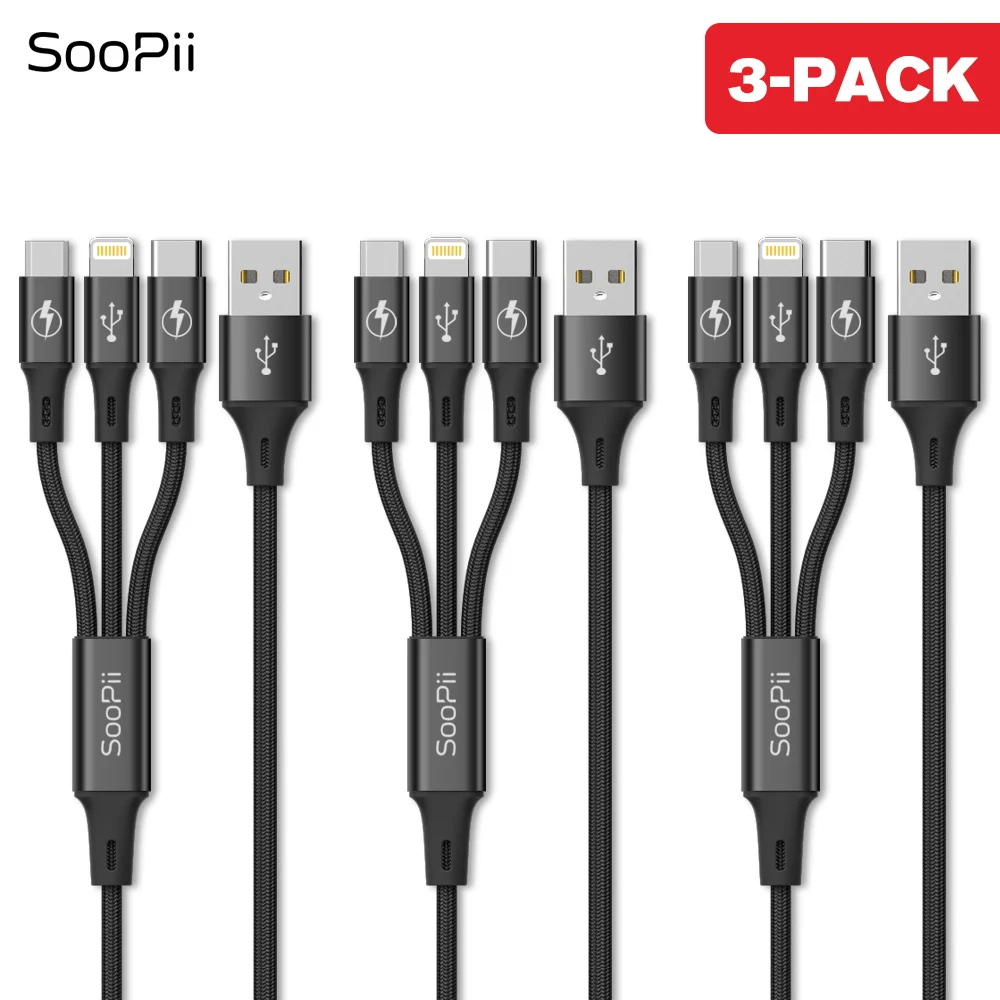 SooPii 0,3 м/1,2 м 3 в 1 USB кабель для Iphone Micro USB кабель для устройств Android type-c 3A кабель для быстрой зарядки для samsung S9 - Тип штекера: S07 Black 3-pack