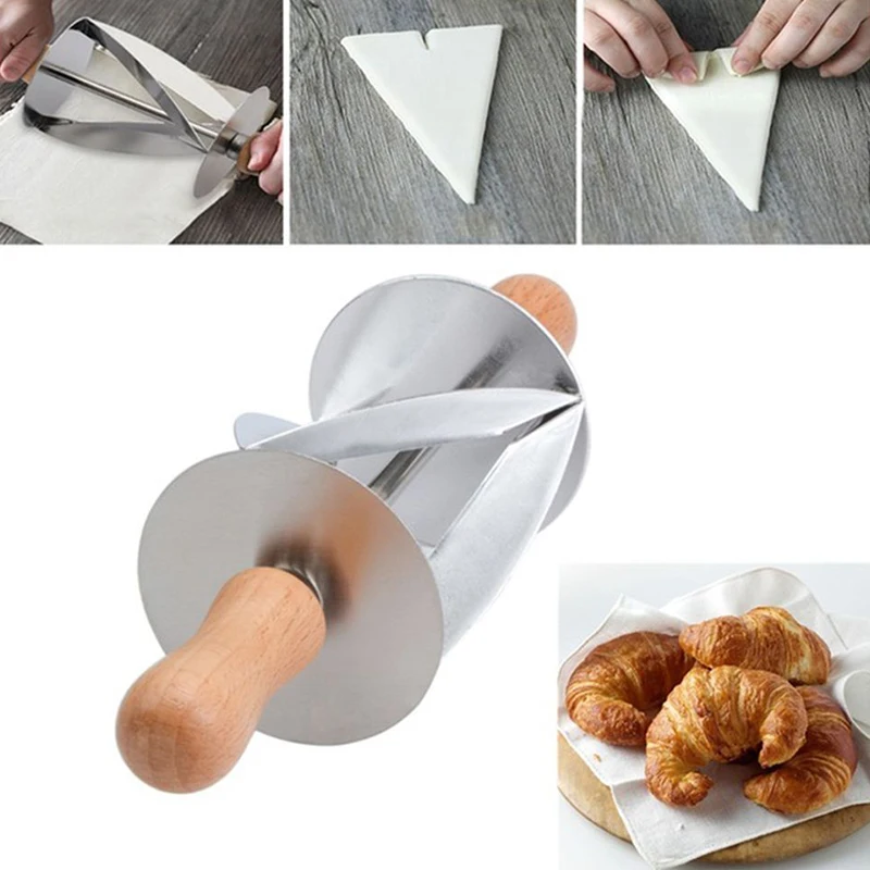 HOT SALE Stainless Steel Rolling Cutter for Making Croissant Bread Wheel Dough Pastry Knife Wooden Handle baking Kitchen Knife