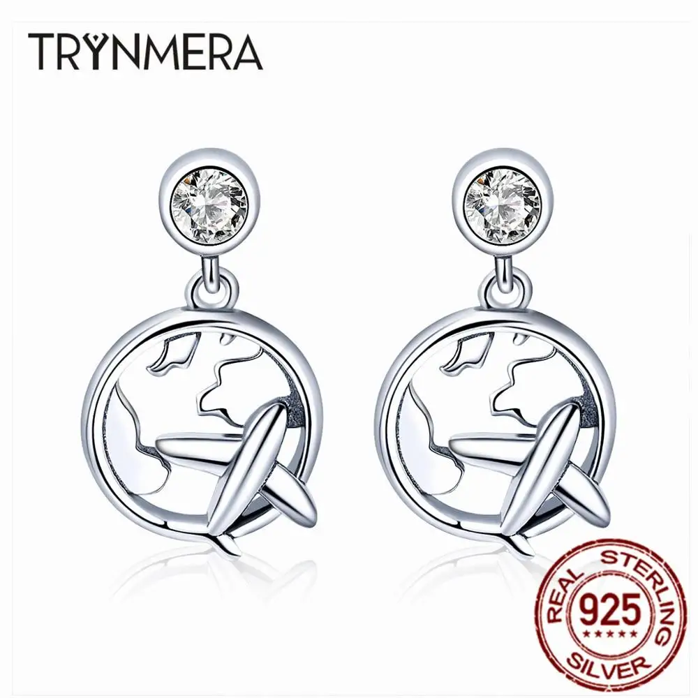 Trynmera высокое качество здоровья натуральная 925 пробы серебро путешествие самолет путешествия мечта серьги гвоздики для женщин Мода Sterli