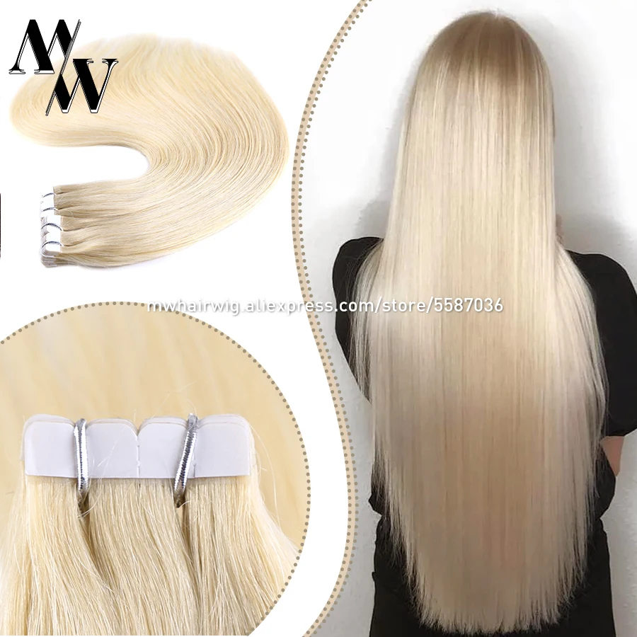 Lowered Tape-In-Extensions Human-Hair Blonde Seamless Mini MW 100%Real-Machine Adhesive Skin-Weft VRM8AKB5EpA